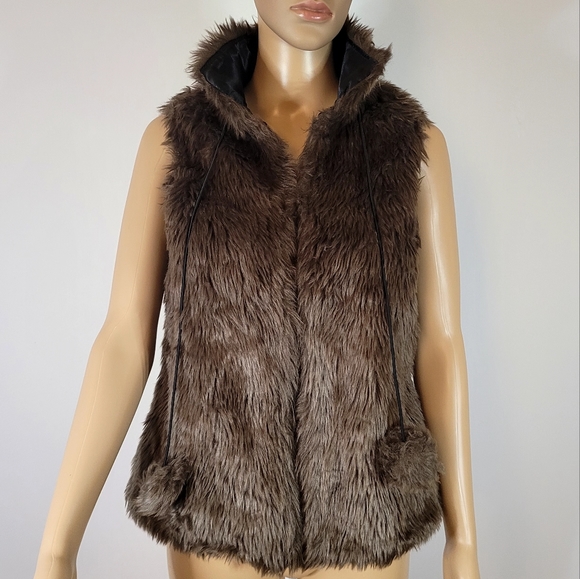 Yu&Me Sleeveless faux fur jacket, Brown,Size M - Picture 2 of 5